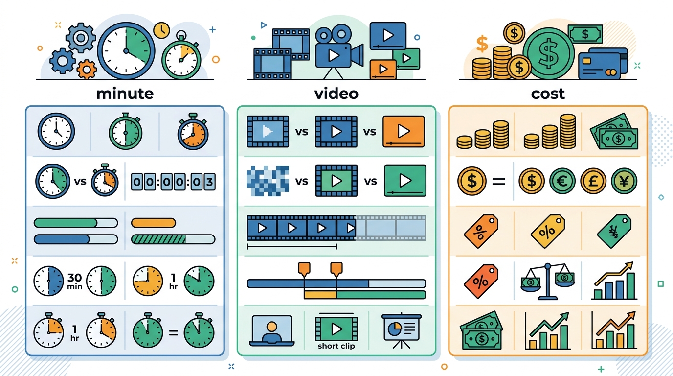 Diagram of How we compared these tools: minute, video, cost