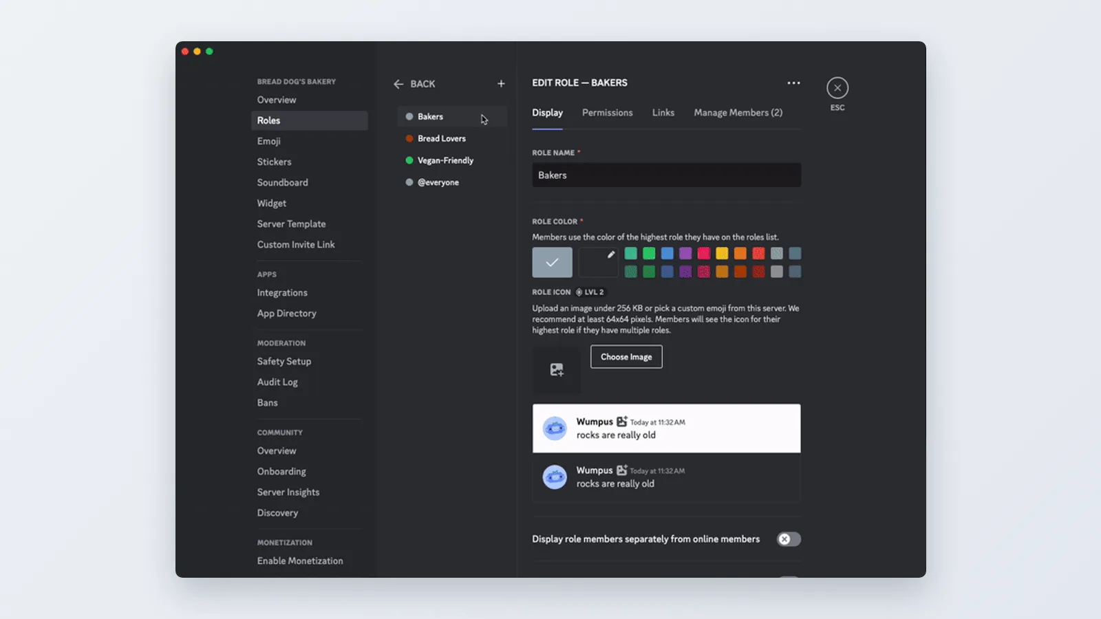 Discord screen: Bot authorization screen, then Server Settings > Roles and channel permission overwrites